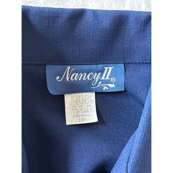 Nancy II Vintage Navy Blue White Pleated Skirt Suit Set Nautical Preppy 10P - Picture 7 of 14